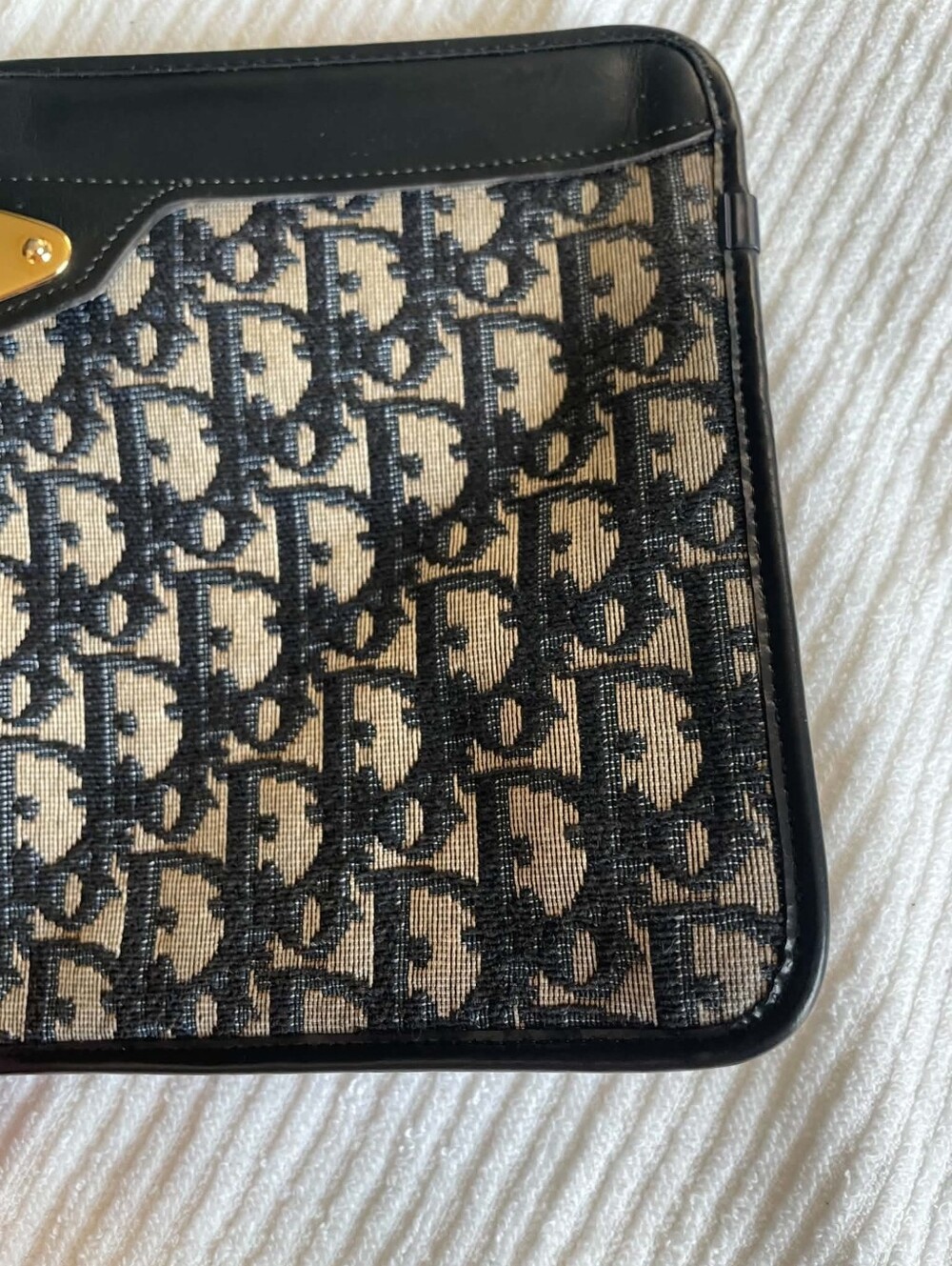 Vintage Dior Black and Blue Monogram Canvas Clutch with Gold Plaque Clutch - Picture 14 of 17